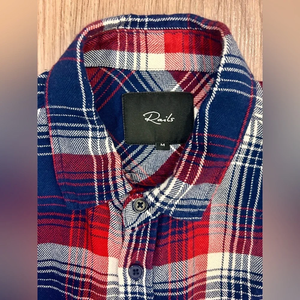 Rails Plaid Lennox Button Up Shirt Top M Navy Red - Picture 3 of 9